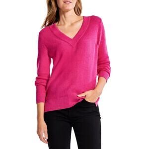 New NIC + ZOE Women's Shocking Pink Waffle Stitch V-Neck Sweater Size M